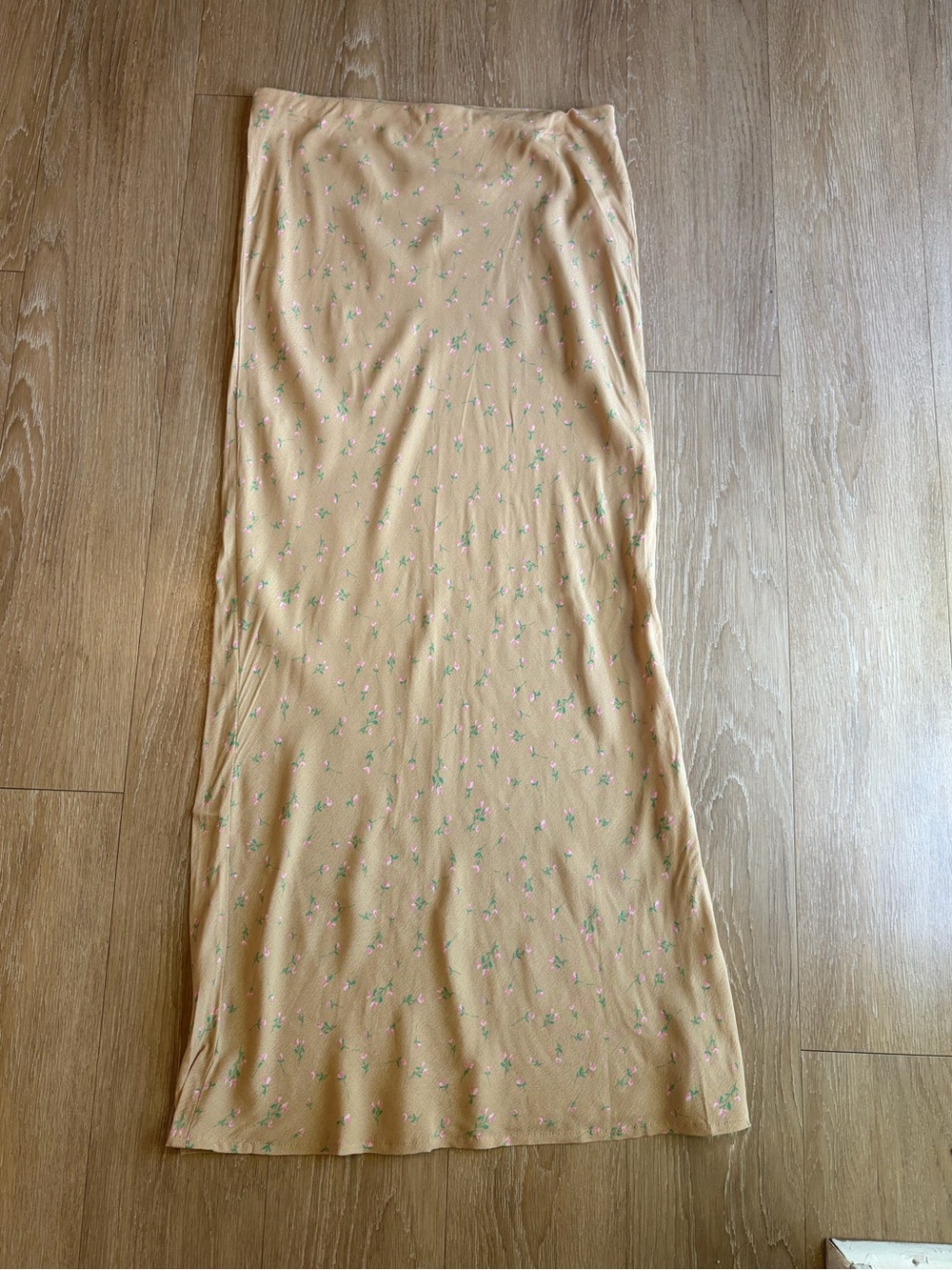 Wild Fable Tan Midi Skirt with Pink & Green Flower Details NWT